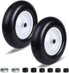 Eazy2hD 2 Pack 4.80/4.00-8 Flat-Free Wheelbarrow 16" Solid Rubber Wheel Barrel Tires Non-Slip Center Hub 3.25"-6", Installed 3/4" Bearing with Extra 5/8" Bearing for Yard Garden Wagon