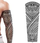 Tatodays temporary tattoo full arm tribal hawaiian turtle polynesian aztec stick on body art transfer cosplay halloween adult temp tattoo for arms aztec fancy dress party cosplay for women and men