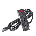 Mountable Power Strip with 4 Outlet, Wall Mount Under Desk Power Strip with 10ft Cord, Flat Plug Power Socket for Home, Office, Industrial, Black