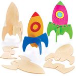 Baker Ross AV396 Wooden Rocket Stand up Kits (Pack of 6) For Kids to Decorate and Display