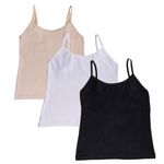 Adira | Starter Camisole For Girls | Beginners Cami For Puberty | Flat Padding For Nipple Coversage | Confidence For School & Home | Stretchy Cotton | Girls Slip | Pack Of 3 | Skin, Black & White | XL