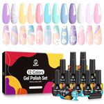 MEFA Pastel Gel Nail Polish, 12 Colors Spring Macarons Glitter Gel Polish Bright Pastel Pink Mint Green Nail Art Soak Off UV Gel Blue Yellow Nail Polish Gel Kit DIY Salon Valentines Gifts for Women