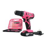Apollo Tools Powerful Lightweight Cordless Drill, 10.8 Lithium Ion Battery with 30-Piece Accessory Drill Bit Set - Pink Ribbon - Pink- DT4937P
