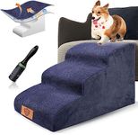 HEVOL Dog Steps, 3-Step Dog Stairs for Bed and Sofa, Non-Slip Pet Steps with Waterproof and Washable Cover, High Density Foam Dog Ramp for Small Dogs, Old Dogs and Cats - Blue, 60 x 40 x 40cm