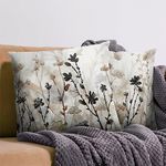 ADJUVANT Flowers Pillow Covers Garden Floral Throw Pillow Covers Set of 2 45x45 CM Modern Plants Grass Blossom Cushion Covers for Sofa Couch Square Coze Soft Grey White Flower Pillowcase