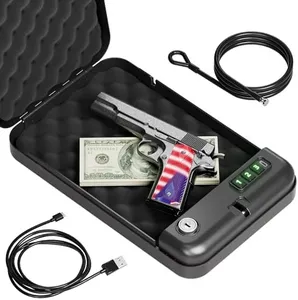 Grimtron Portable Pistol Safes – Electronic Lock Box & Key Access, Silent Mode, Compact Car Gun Safe for Handgun, Small Single Safe for Travel, Office, Dorm Use