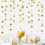 52Ft White and Gold Love Heart Garland Hanging Paper Streamer Banner for Anniversary Bachelorette Engagement Wedding Bridal Shower Birthday Father's Mother's Day Valentines Christmas Party Decorations