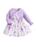 puseky Baby Girl Dress and Cardigan Set False 2 Piece Baby Girl Floral Print Long Sleeve Bow Dress Baby Girls Sundress 6-9 Months Purple