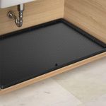 Marstey Under Sink Mat, 34 x 22 inch Silicone Cabinet Liner with Drain Hole, Waterproof and Easy to Clean Kitchen Cabinet Mats Shelf Liner for Kitchen Bathroom Bottom Sink (Black)