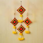 eCraftIndia Handmade Artificial Marigold Flowers with Colorful Woolen Kite Hangings (Pack of 4) - Artificial Flowers Hanging for Home Decor - Wedding, Ganpati, Navratri, Diwali Decoration Items