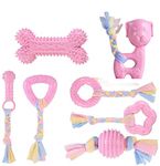 CAMITER Dog Chew Toys, 7pcs Dog Puppies Teething Chewing Toy Set with Ball and Colorful Ropes, Interactive Pet Toys for Small and Medium Dogs (pink)