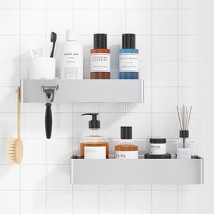 Kitsure Large Shower Caddy - 2 Pack Adhesive Shower Organizer, Drill-Free Shower Shelves for Inside Shower, Rustproof Stainless Steel Shower Rack for Bathroom, Silver