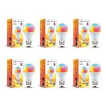 wipro 9-Watt E27 WiFi Smart LED Bulb with Music Sync (16 Million Colours + Warm White/Neutral White/White) (Compatible with Amazon Alexa and Google Assistant), Standard (NS9500)| Pack of 6