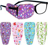 Haysandy 4 Pcs Eye Patches for Kids Reusable Eyepatch for Glasses to Cover Either Eye, Pink Blue Green White, 4 Styles (Dino Flower Outer Space Ice Cream)