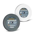 POWERTEC 15528 Bench and Pedestal Grinding Wheels, 8 Inch x 1 Inch, 5/8 Arbor, 150 Grit & White 60 Grit, Aluminum Oxide Bench Grinder Wheel for Grinding and Sharpening Cutting Tools, 2 Pack