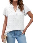 Halife Womens Ruffle Short Sleeve Shirts V Neck Dressy Casual Summer Tops Loose Tunic Swiss Dot Blouses, White, XXL