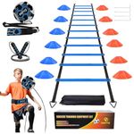 IHEPYQ Soccer Agility Training Equipment Set, 12 Rung 20Ft Agility Ladder, 12 Disc Cones,Solo Soccer Trainer, Jump Rope - Speed Training Equipment for Soccer Football Basketball-Blue