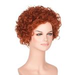 Annie Wig Adult Cosplay | FVCENT Short Curly Wavy Afro Wig Reddish Orange Clown Wig Women's Orphan Annie Costume Wig Party Halloween Cosplay Costume Wig (Auburn)