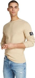 Calvin Klein Jeans Maglietta Maniche Lunghe Uomo Badge Waffle LS Tee Basic, Beige (Pale Khaki), XL