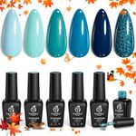 Beetles Gel Nail Polish Kit Fall Winter Colors - 6 Colors Ice Blue Holiday Gel Polish Set Dark Blue Navy Blue Sparkle Soak Off UV DIY Manicure Gift for Women