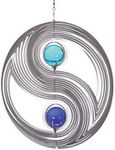 XIGSTA Wind Spinner with Gazing Glass Ball| Feng Shui 3D Stainless Steel Hanging Spinners Yin Yang Crystal Wind Spinner Metal Stainless Steel Hanging Crafts Ornaments_Round