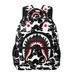 OAMAY Backpack Shark Teeth Camo Backpacks 3D Print Travel Laptop Daypack Bookbag Fashion Durable for Men and Women, Shark Black White Camo, One Size, Fashion Backpack