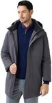 Hudson Wellesley Hooded Parka Jacket for Men Long Puffer Winter Coats with Multiple Pockets Two-Way Zipper Water-Repellent Windproof Smoke Size S