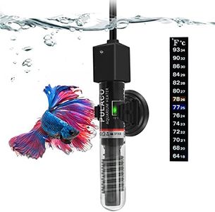 PULACO 25W Small Aquarium Submersible Betta Heater with Free Thermometer Strip, Under 6 Gallon Fish Tanks (Preset Temperature 78℉)