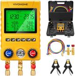 VIVOHOME Digital HVAC Manifold Gauge Set, Refrigeration AC Gauges with 2 Wired Temperature Clamp Probes and 3 Hoses, Pressure and Temp Test, for R134a R410a R32 R1234yf R454B Refrigerant Recharge Kit