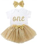 3PCS Baby Girls 1st Birthday Outfits One Gold Wild One Glitter Bodysuit TUTU Bloomer Sets (One Gold Short Sleeve, 12 Months)