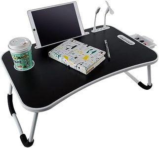 Ekkio Multifunctional Portable Bed Tray Laptop Desk with USB Charge Port, Bookshelf, Cup Holder, Tablet Holder, Drawer, USB Fan, USB Lamp, Black