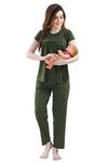 AV2 Women Cotton Printed Relaxed Maternity & Feeding Top & Pyjama Set Olive Large 2993