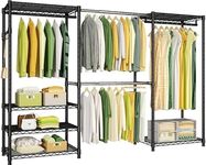 Ulif E1 Heavy Duty Closet Garment Rack, 6 Tiers Adjustable Metal Freestanding Expandable Clothing Storage with 4 Hanger Rods, Easy to Assemble Wardrobe, 71.2" H x (69.6" - 86.6") L x 14" D, Black