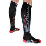 NV Compression 365 Long 20-30mmHg Cushion Sports Socks (Black/Red Stripes, MD)