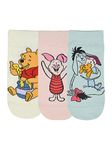 BALENZIA x Disney Winnie the Pooh Character Lowcut/Ankle socks for Women (Pack of 3)(Free Size)| Made with Cotton & Spandex (Cream, Pink, Blue)