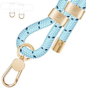 UKON Cell Phone Lanyard,Crossbody Lanyard and Wrist Strap Premium Metal Buckle Phone Charms with 2 X Clear Patch Compatible with All Smartphone(LightBlue)
