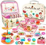 SMILESSKIDDO 46pcs Tea Party Set for Little Girls - Princess Tea Party Set,Kids Kitchen Pretend Play Toys - Toddler Tea Party Sets for Girls 3-5, Girls Tea Party Set Gift for 3 4 5 6 7 8 Girl(Garden)
