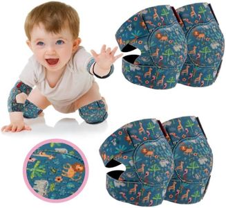 2 Pairs Baby Knee Pads for Crawling Adjustable Knee Pads Toddler Crawler Knee Protector for Infant Girl Boy Crawling (Teal Blue Animal)