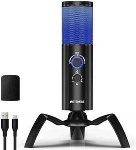 Retekess TG101 RGB USB Condenser Gaming Microphone, Mic for Gaming, 2 Capsule Array - 96dB S/N Clear Sound Quality, Sturdy Metal Body, Built-in Shock Mount, Microphone for PC, PS4/5