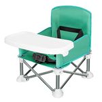 AGUDAN Toddler Travel Booster Seat, Compact Folding Eating Camping Beach Lawn Chair with Removable Tray Indoor Outdoor (Green)