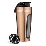 Navaris Stainless Steel Protein Shaker - 750ml Metal Nutrition Protein Fuel Drink Bottle with Mixer Blend Ball - 0.75 Litre Protein Shaker - Copper