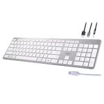 Adesso EasyTouch 730 - USB C Multi-OS Scissor Switch Keyboard with Copilot AI Hotkey, Type C Keyboard with Hub, Built-in USB-A/C Ports and 3.5mm Aux - Quiet, Slim Design AKB-730UW