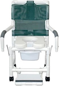 MJM International 118-3TW-SF-SQ-PAIL-SSDE-DDA Standard Shower Chair with Slide Out Footrest, Commode Pail, Soft Seat and Drop Arms, Royal Blue/Forest Green/Mauve
