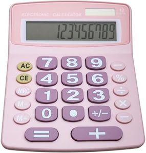 Lily' Home Jumbo 12 Digit with Solar Power, Large LCD Display - Desktop Calculator, Dual Power, Large Button Design, Battery Operation, Easy-to-Read Tilted, for Home, Office, School & Business - Pink