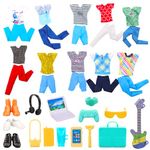 Miunana 20 PCS Male Doll Clothes and Accessories 5 Suits for 12 Inch Boy Dolls Clothes and 9 PCS Doll Accessories with 3 Pairs of Shoes and 1 Guitars Computer Dollhouse Furniture