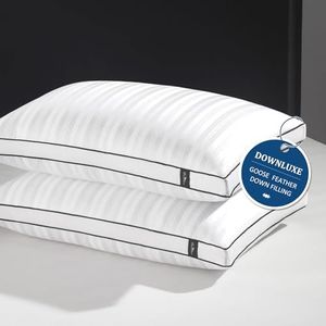downluxe Goose Down Pillows - 2 Pack Gusseted Hotel Collection Feather Pillows for Back, Stomach or Side Sleepers, Down Pillows King Size Set of 2 (18"x34"x2")