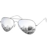 KANASTAL Silver Sunglasses Mens Mirrored Womens Polarised Mirror Oversized Classic Retro UV400 Protection Metal Sun Glasses - Silver Framed Silver Lens