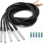 WWZMDiB 5 Pcs DS18B20 Temperature Sensor Probe High-Accuracy Waterproof Equipped with 5 Pcs 4.7K resistors for Arduino Raspberry Pi DIY
