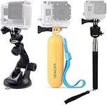 TEKCAM Action Camera Selfie Stick Floating Handle Grip and Suction Cup Windshield Mount Compatible With Gopro 12 11 10 9 8 7/AKASO EK7000 V50 Elite/Brave 7/APEXCAM 4K Action Camera Accessories