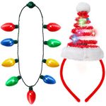 JOYIN 2 Pcs Christmas Lighted Necklace and Santa Hat Headband, Christmas LED Necklace with 9 Bulbs and Xmas Headwear for Christmas and Holiday Perties Xmas Costume Accessories Christmas Party Favors